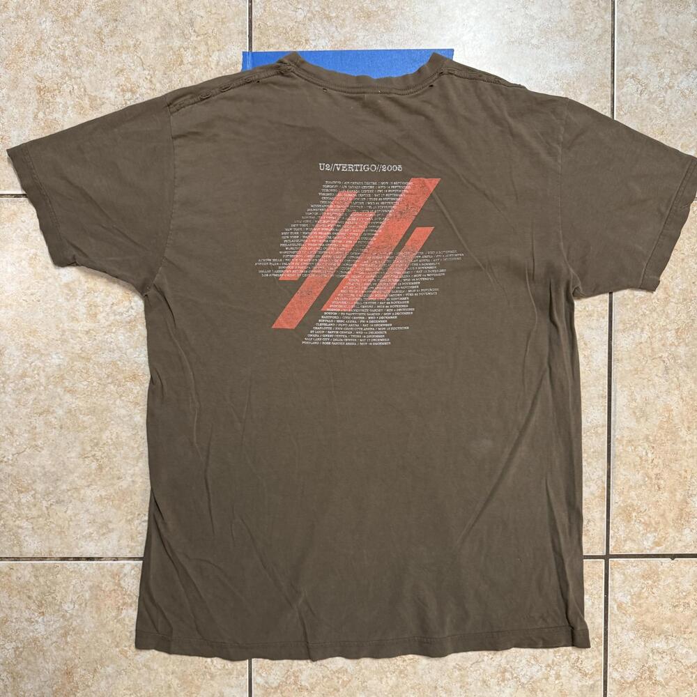 Vintage U2 Vertigo Tour 2005 Brown‎ American Apparel Band T Shirt XL - Picture 2 of 7